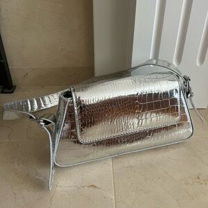 Silver Crocodile-Embossed Women's Bag